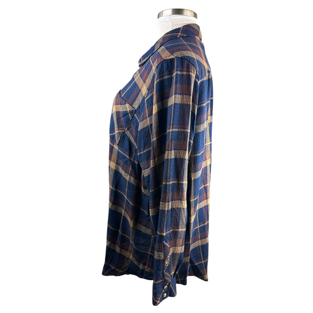 Torrid Lizzie Crinkle Flannel Gauze Button Up Tunic Navy Plaid Plus Size 3 3X - Picture 7 of 13